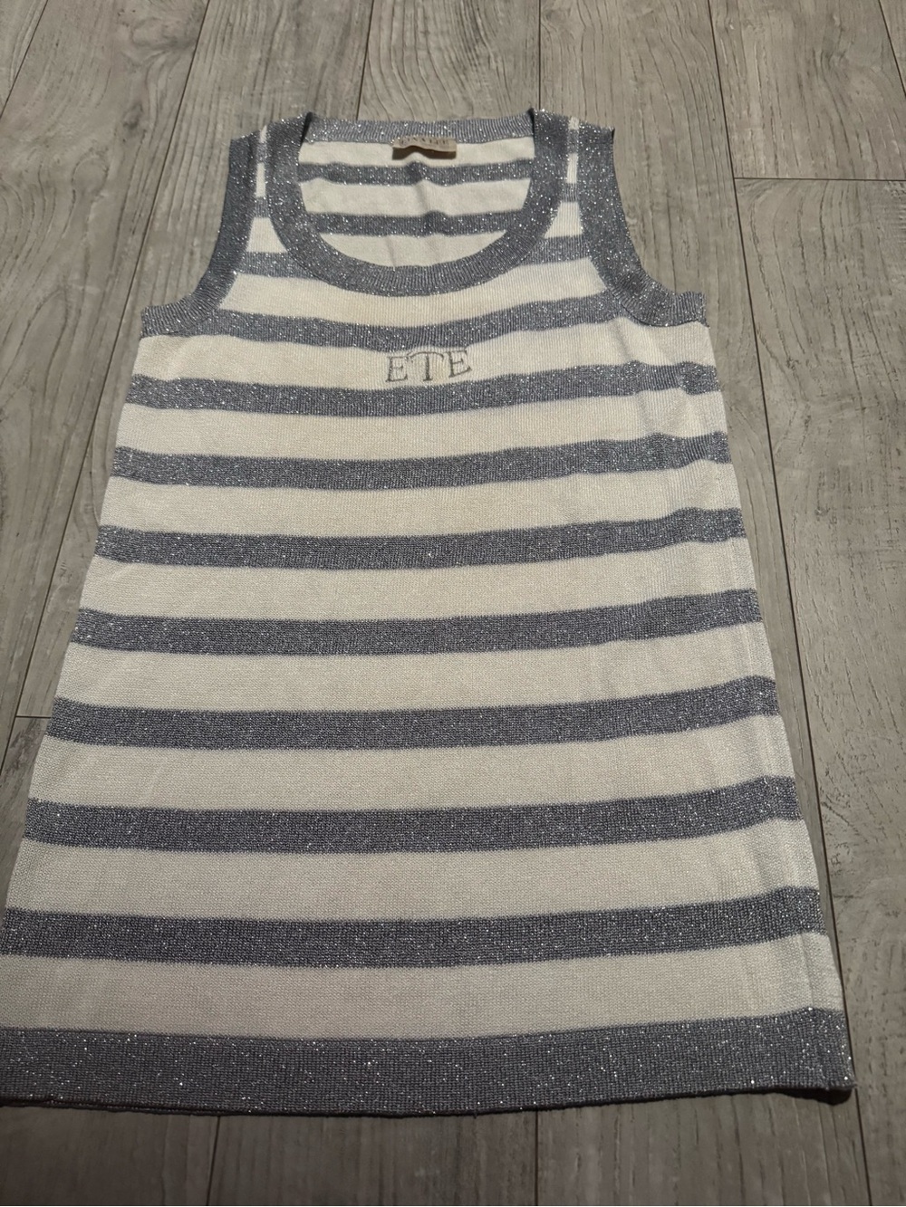 Vintage Lina Lee Ete fancy Sleeveless Striped Tank Top — White & Silver stripe